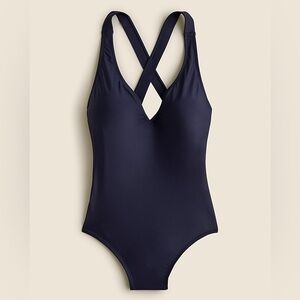 J. Crew Deep Blue Cross-Back One-Piece Swimsuit